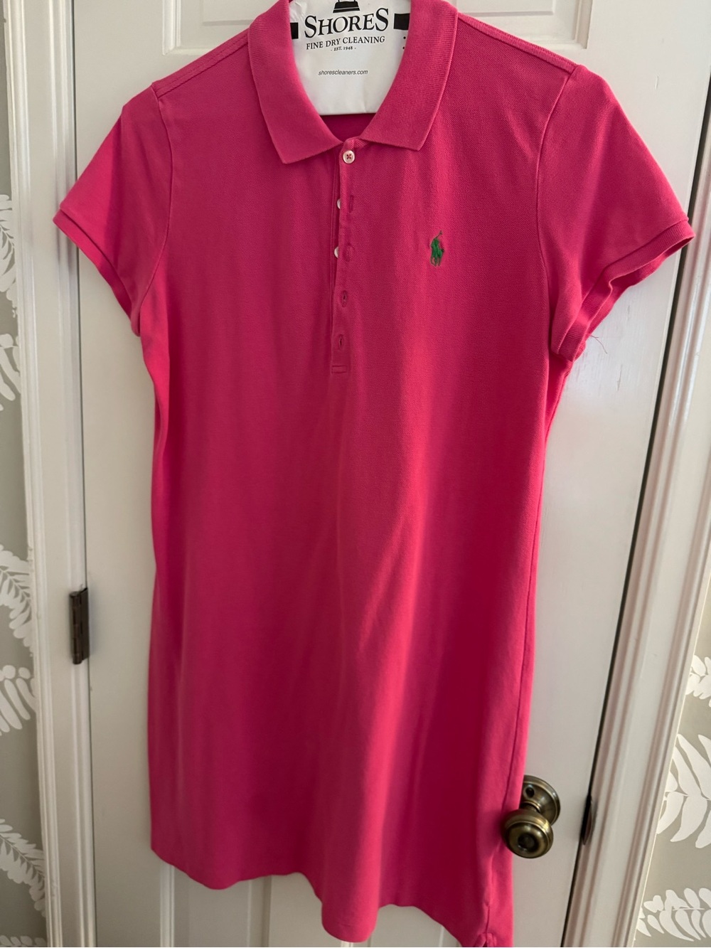 Ralph Lauren Hot Pink Polo Shirt Dress with Green Pony Logo